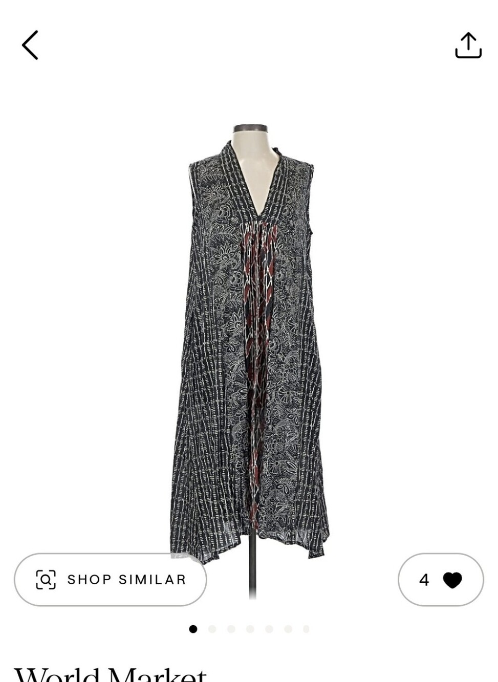 World Market Black and White Patterned Midi Dress with Red Accents